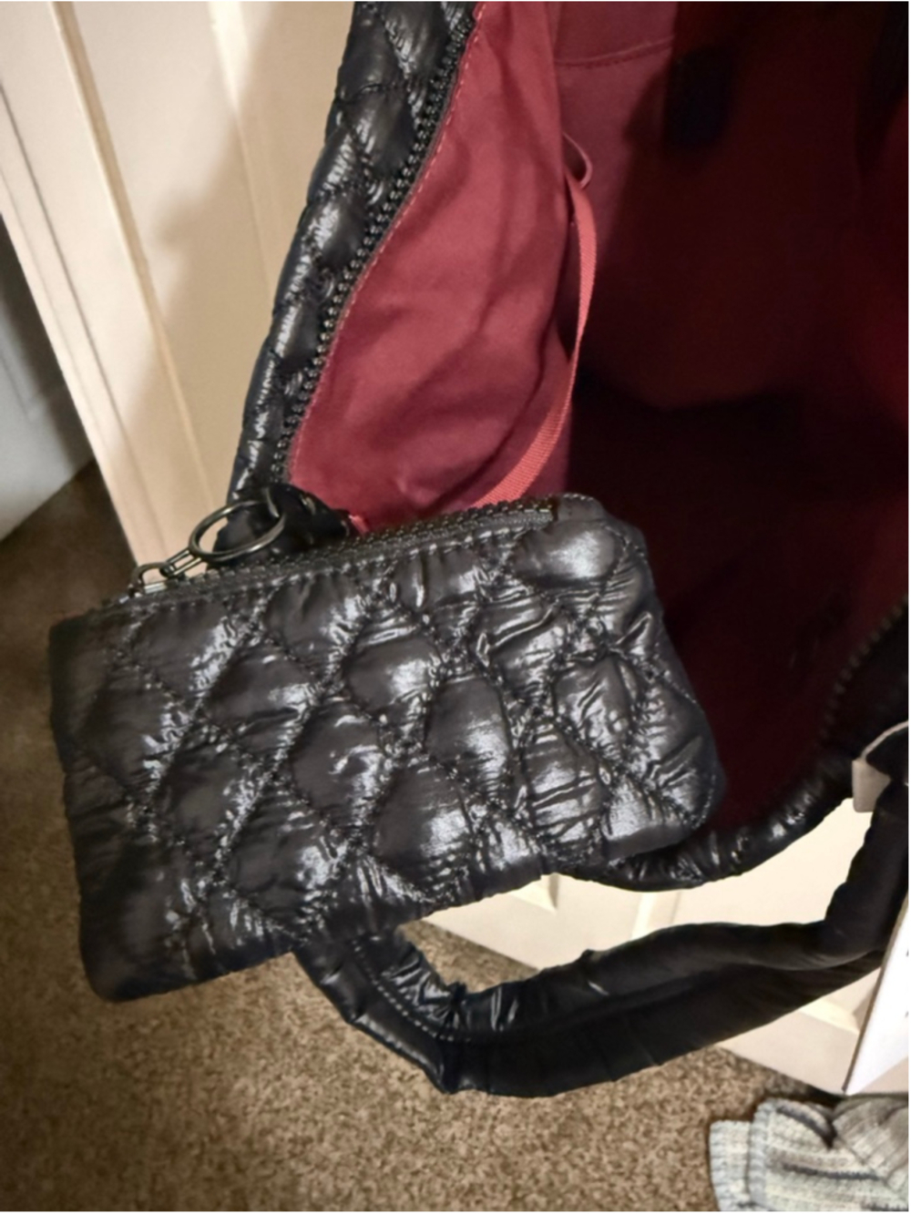 HeartLove by Charo Black Quilted Tote Bag w/Coin Pouch and Crossbody Strap NWT - Picture 7 of 11